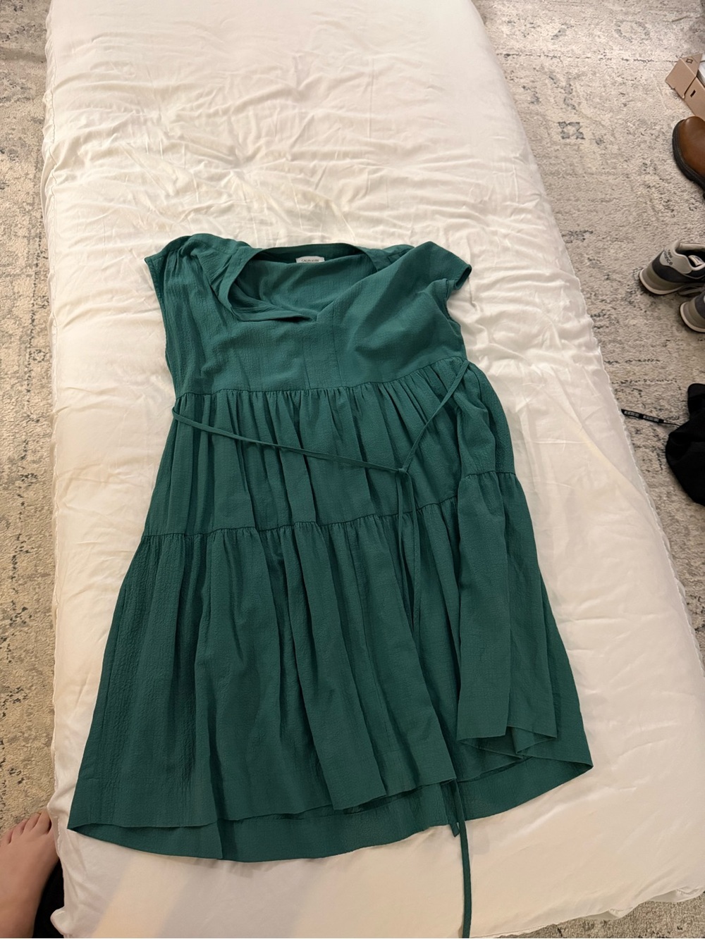 Calvin Klein Teal Tiered Midi Dress with Waist Tie